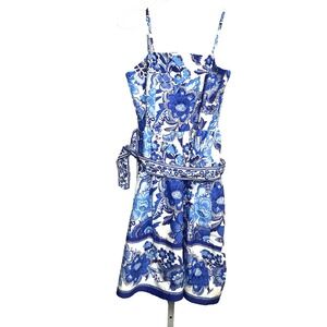 Joie Dress‎ Blue White Floral Fit Flare Belted Spring Summer Easter size 6